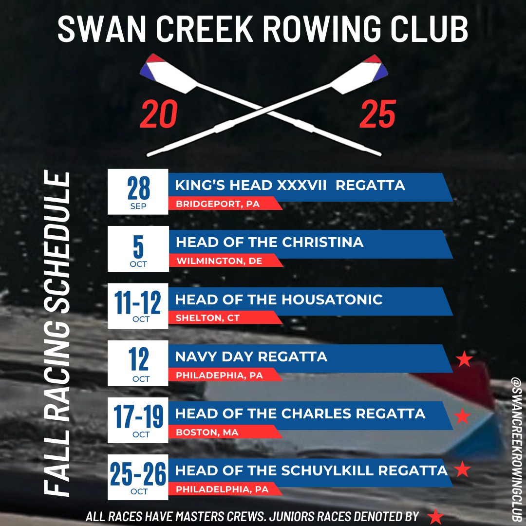Fall 2025 Racing Schedule. Catch... - Swan Creek Rowing Club | Facebook