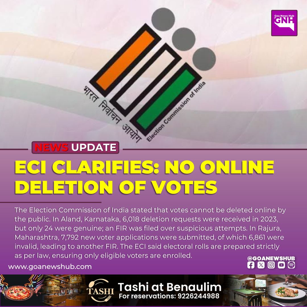 Goa News Hub - ECI Clarifies: No Online Deletion of Votes... | Facebook