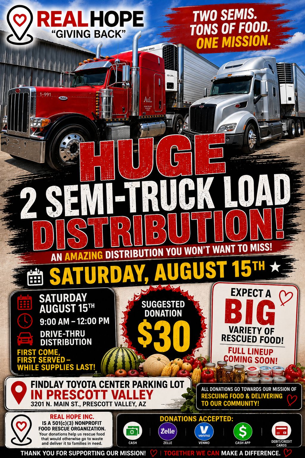 Huge food distribution in Prescott Valley, Arizona on August 15th