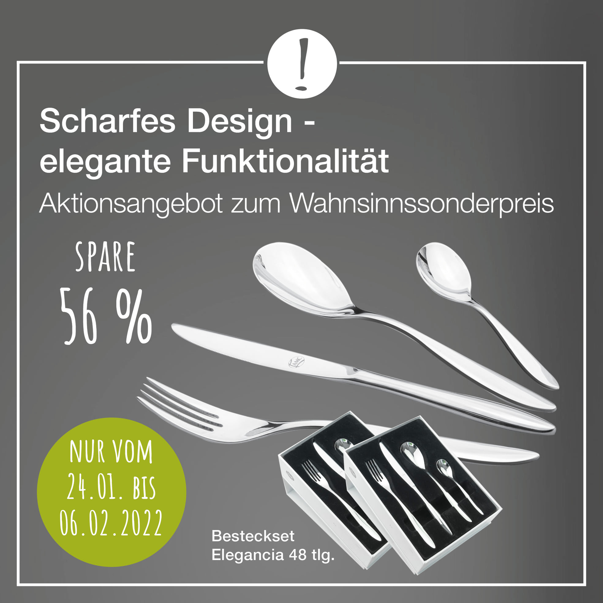 ⏰ Nur für kurze Zeit im Angebot: Unser AMC Besteck Elegancia aus hochwertigem Edelstahl! Mit seiner eleganten Form und der glänzenden Oberfläche ist das Elegancia ein echter Blickfang! Sein schlankes und zeitloses