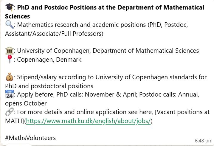 🎓: PhD and Postdoc Positions at the... - Maths Volunteers | Facebook