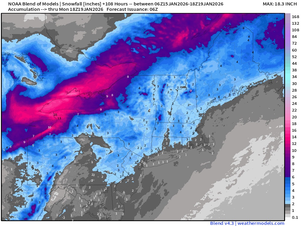 My - Model Blend snow map through Monday morning. Not an official ...