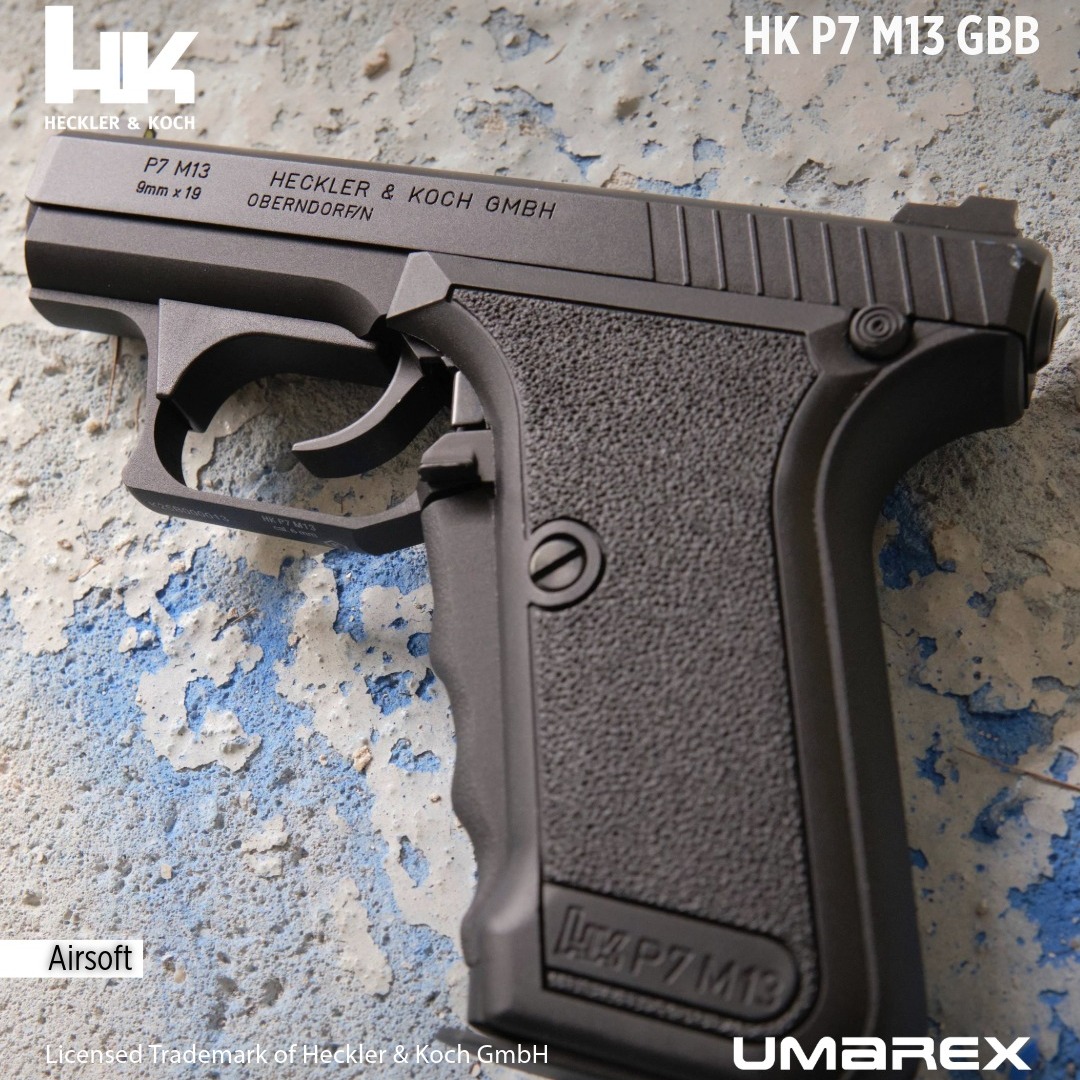 NEW: The HK P7 M13. Famous for its unique grip cocking lever, this