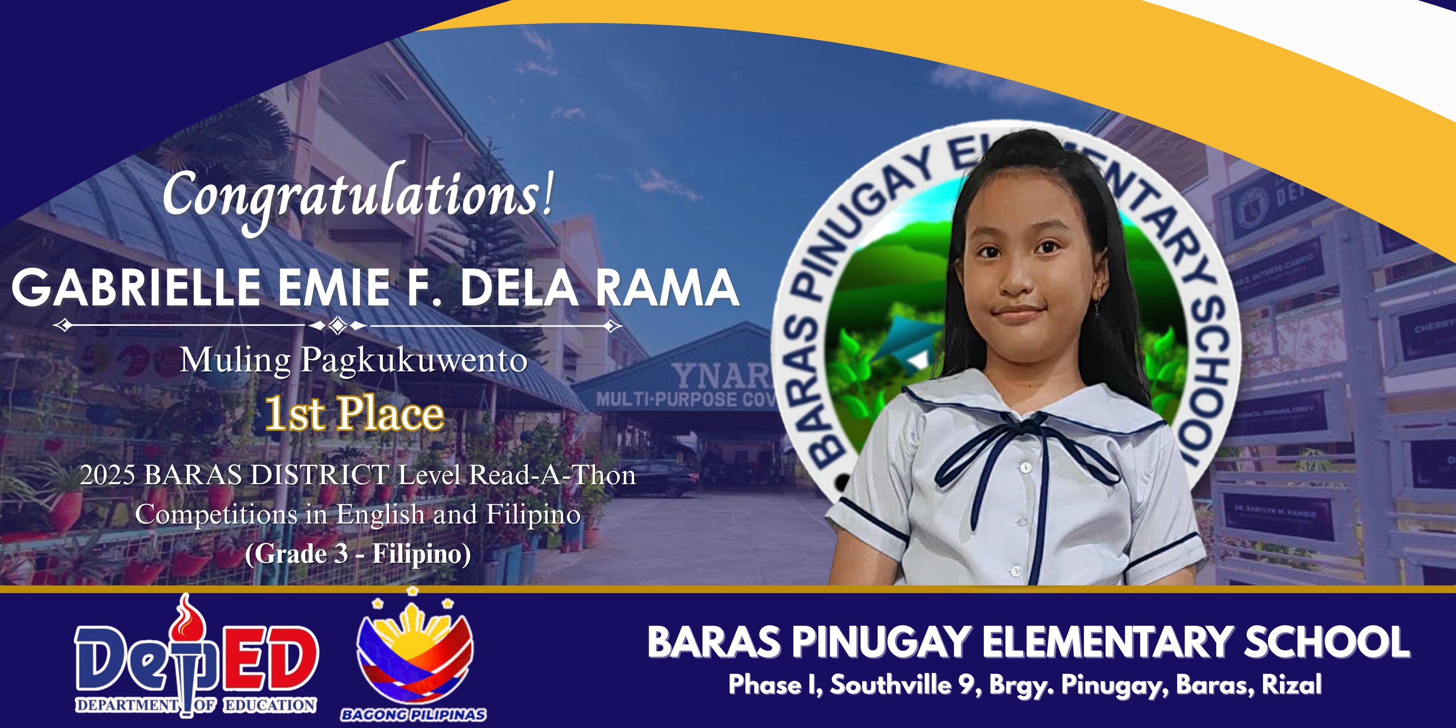 DepEd - 🥇 Gabrielle Emie F. Dela Rama (Grade 3) – 1st Place, Muling ...