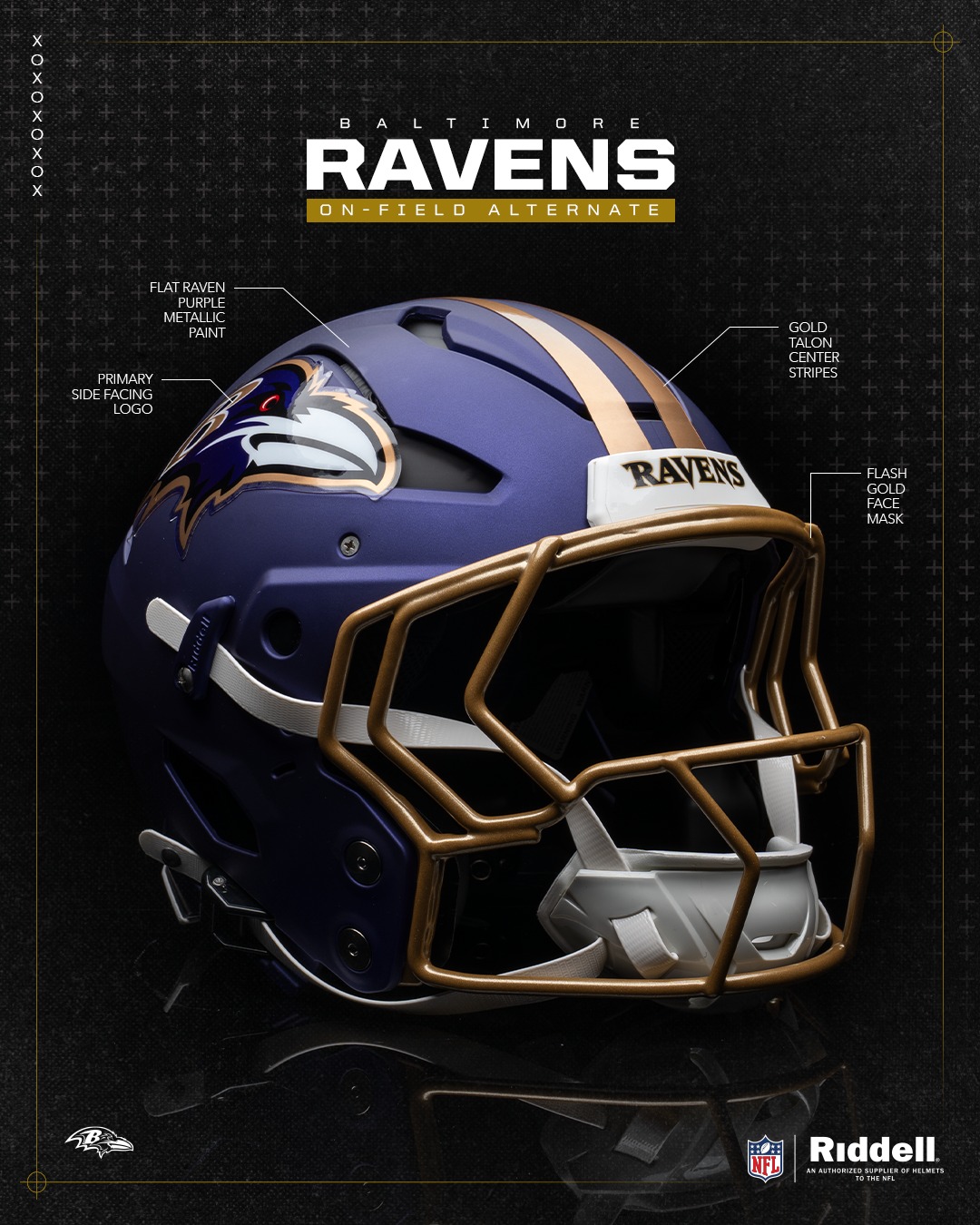 flat purple football helmet Vicis SO-212E-5 Premium Carbon Steel Facemask The Guardian Cap redesigned with the same materials and performance but a sleeker look Baltimore Ravens