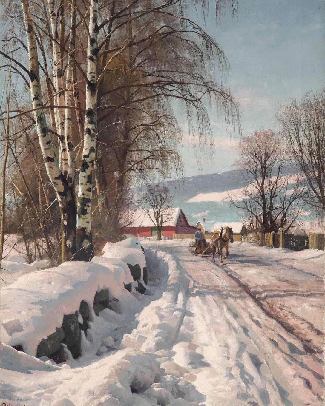 Peder M Mønsted (1859-1941) Winter In Lillehammer, Norway, 1916