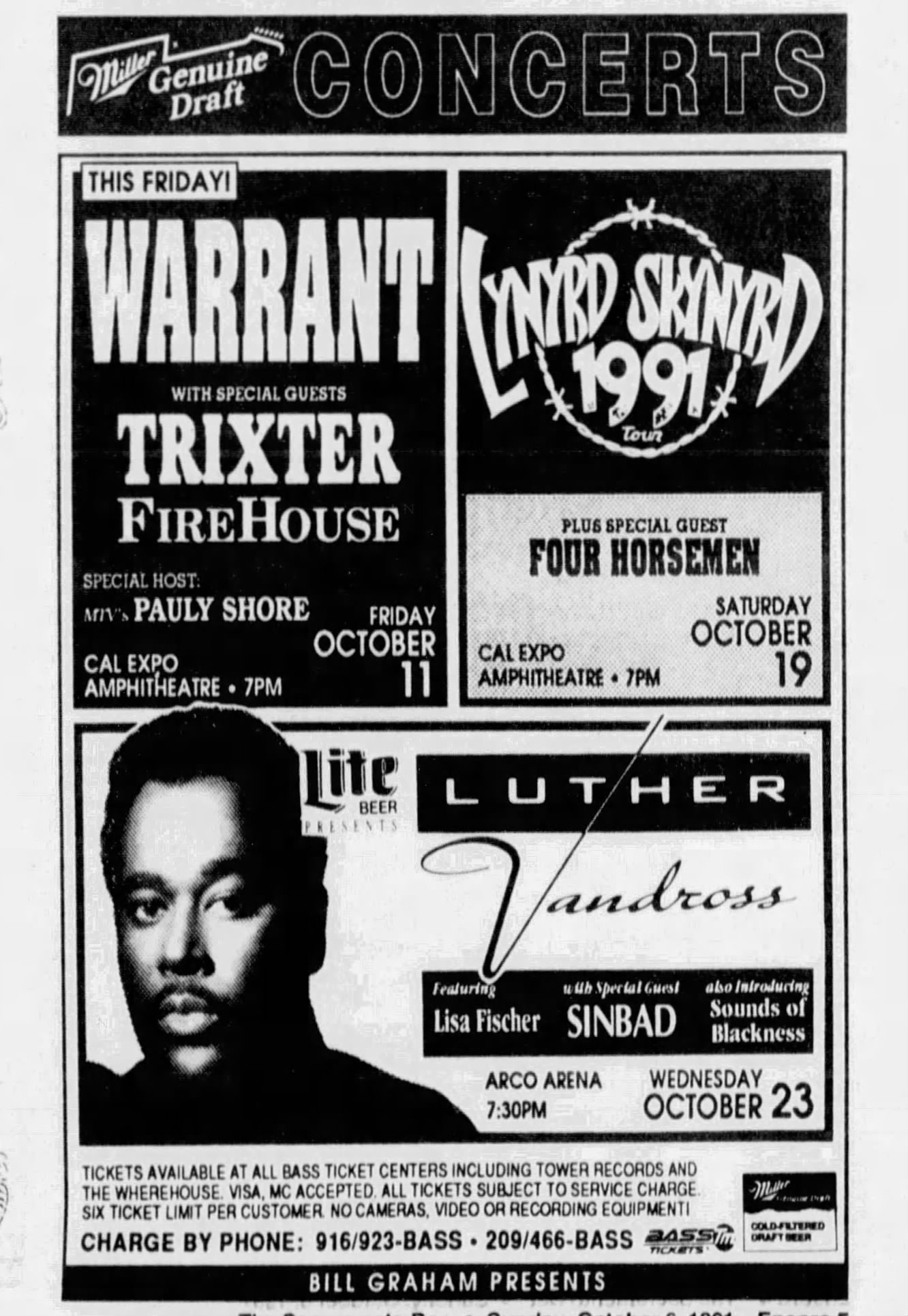 Warrant, Skid Row and Firehouse concert in Sacramento 1991