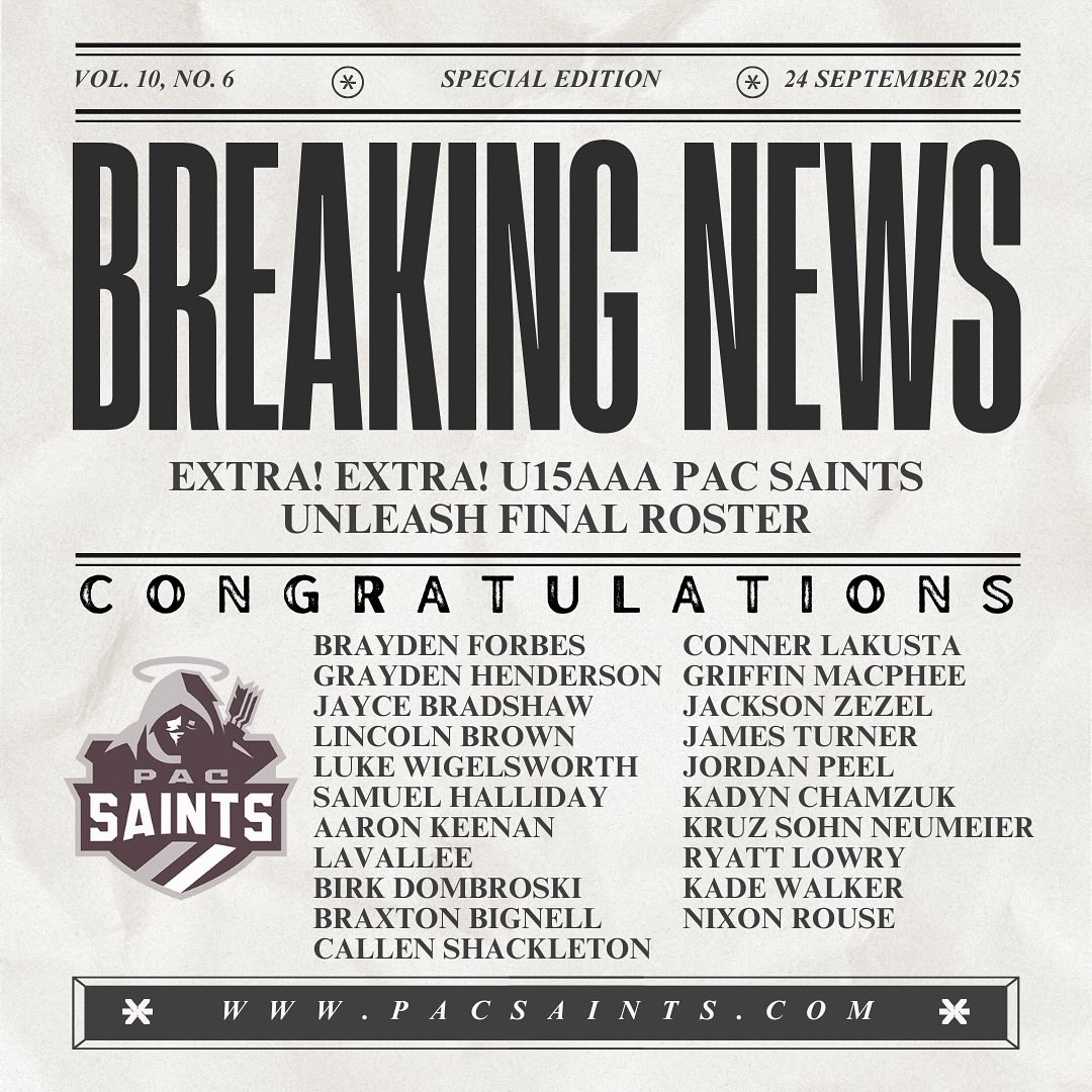 PAC - 📣 CONGRATULATIONS! 📣 The U15AAA PAC Saints roster is officially ...
