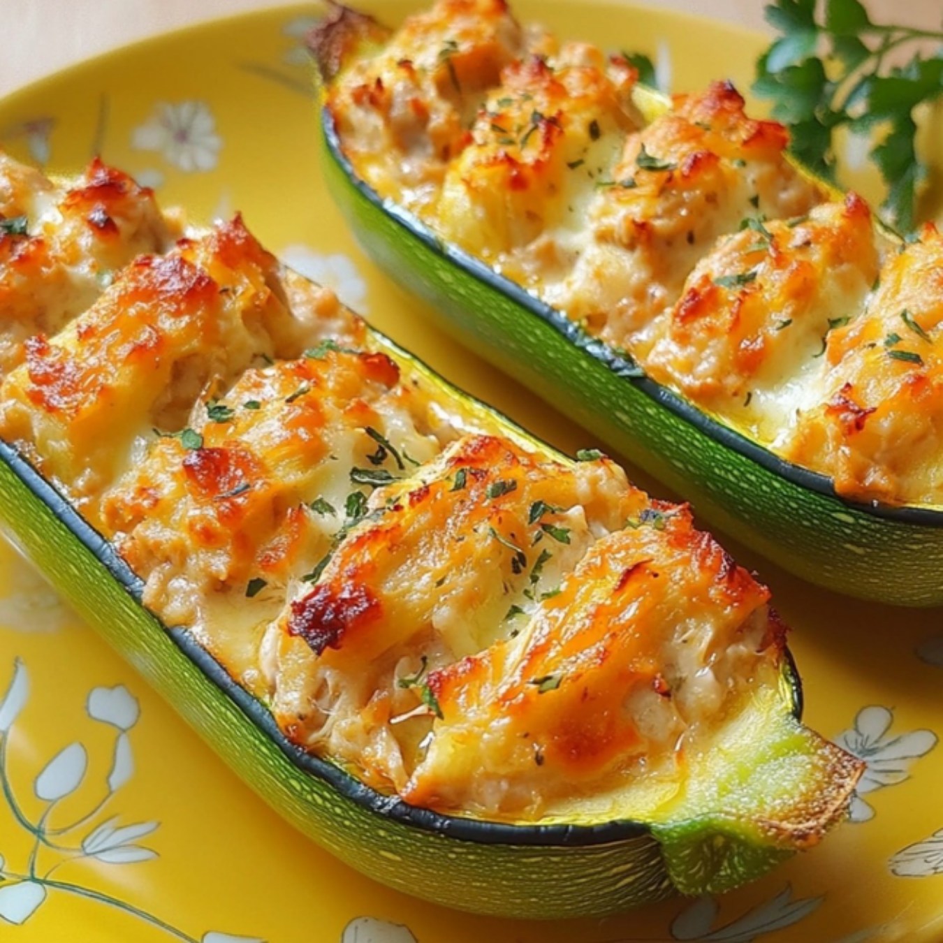 Délices - 🥒🧀 Courgettes farcies au thon et fromage léger 🐟 Pour : 1 ...