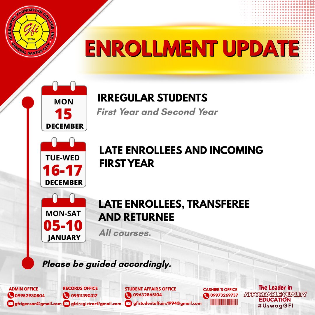𝐋𝐎𝐎𝐊 | 𝐄𝐍𝐑𝐎𝐋𝐋𝐌𝐄𝐍𝐓 𝐔𝐏𝐃𝐀𝐓𝐄 𝗜𝗿𝗿𝗲𝗴𝘂𝗹𝗮𝗿... - GFI-Student Affairs | Facebook