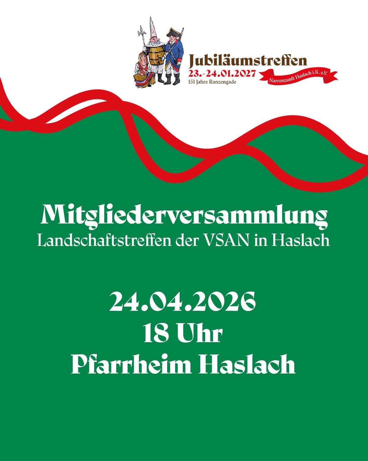 Einladung zum Narrentreffen Haslach 2027, VSAN