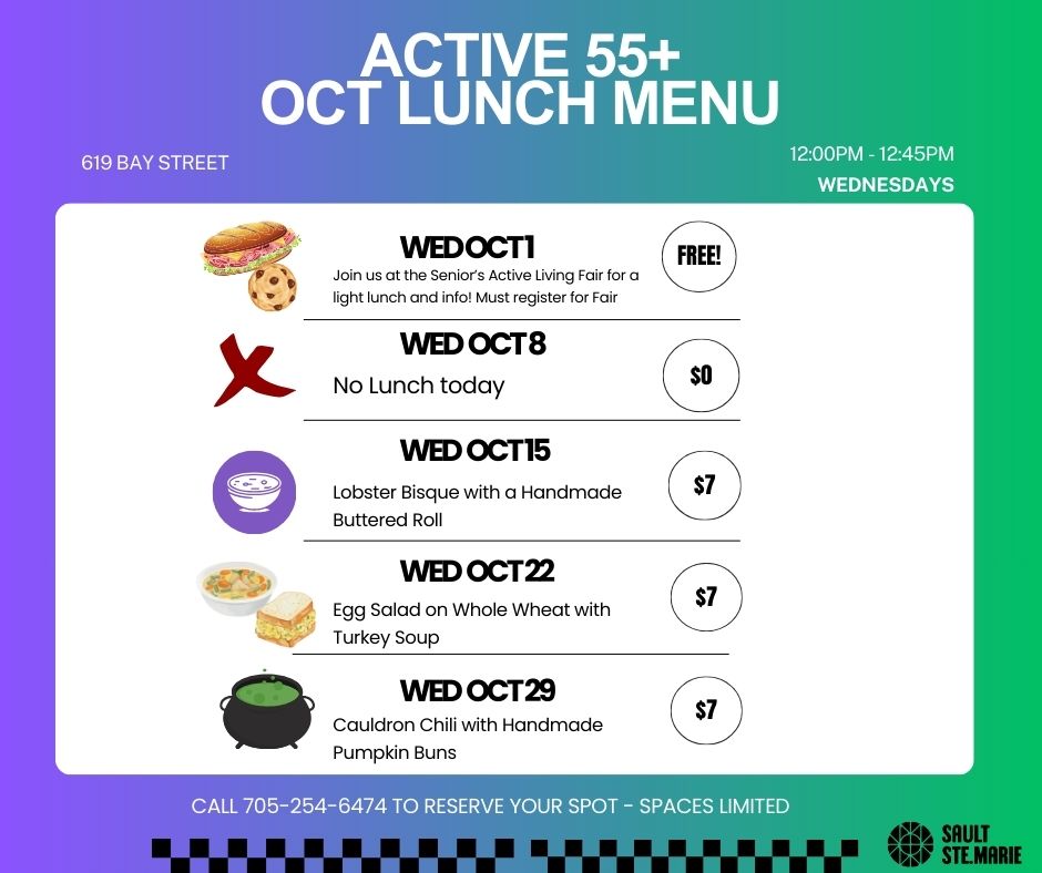 Active 55+ SSM - 🥗🍲 Active 55+ October Lunch Menu 🍲🥪 Join... | Facebook