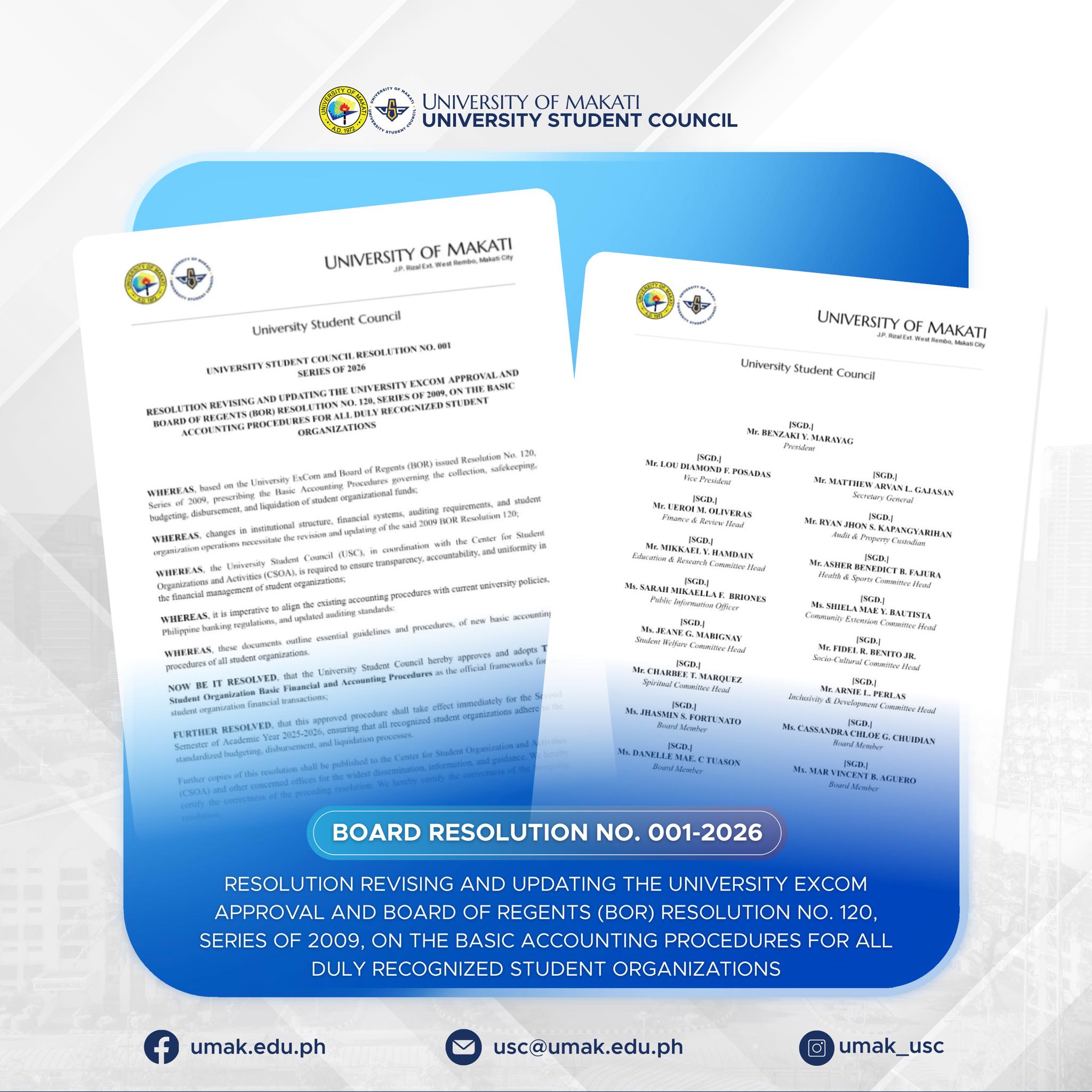 UMAK - [BOARD RESOLUTION NO. 001-2026] The University Student Council ...