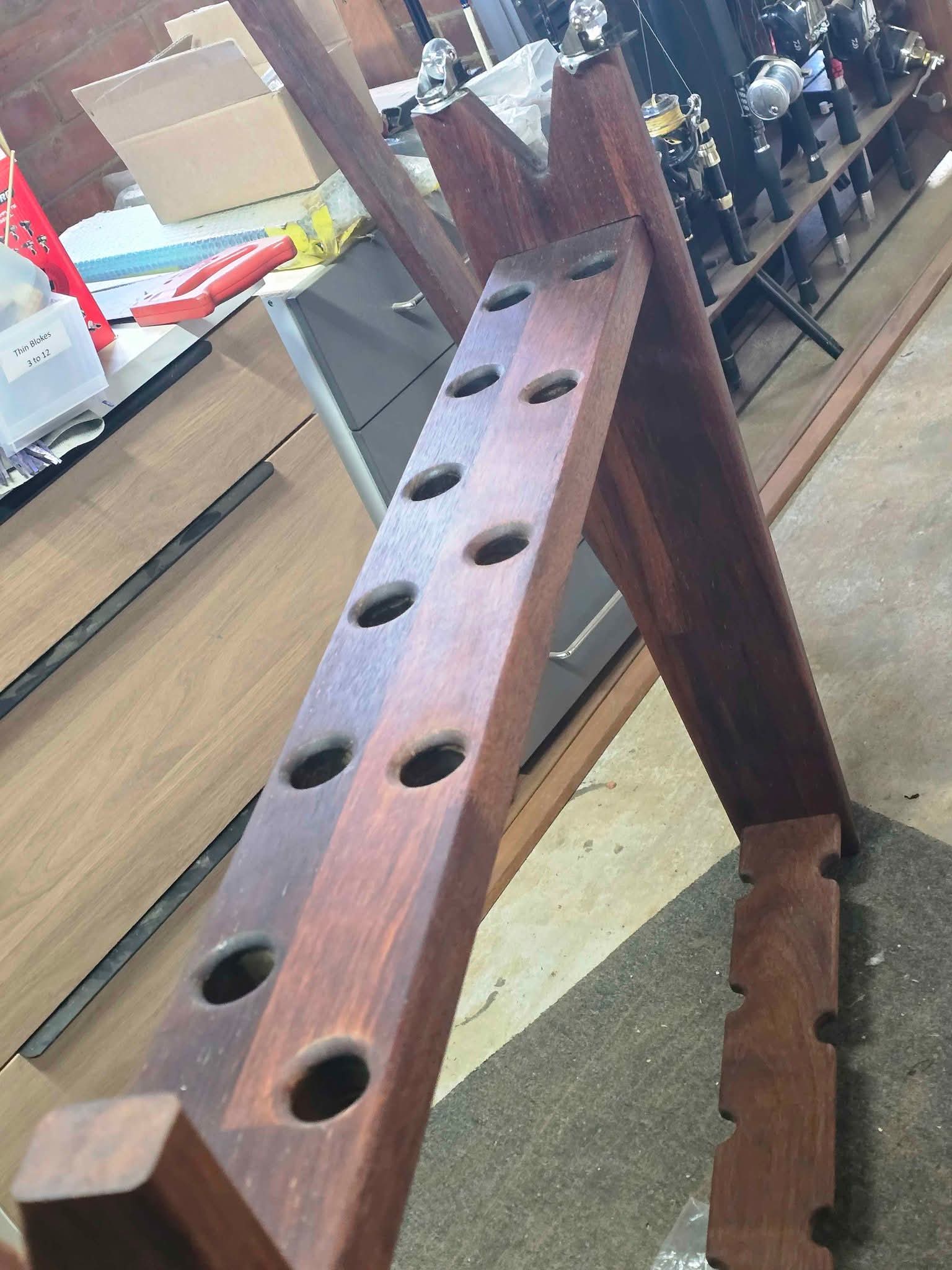 3 solid merbau timber fishing rod racks on wheels $550 each - Fishing ...