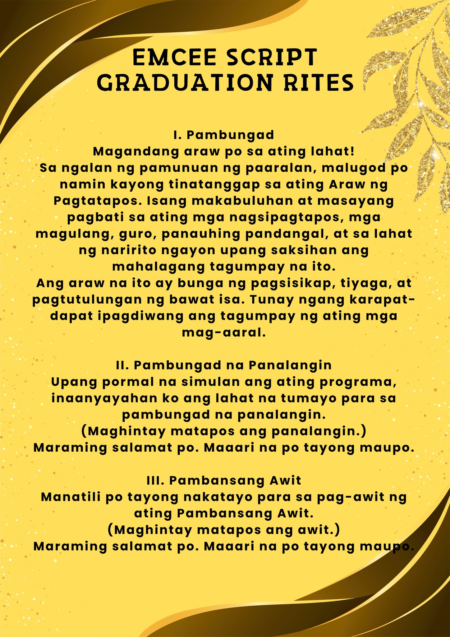 BEAR IMs - Emcee Script for Graduation Rites (Tagalog... | Facebook