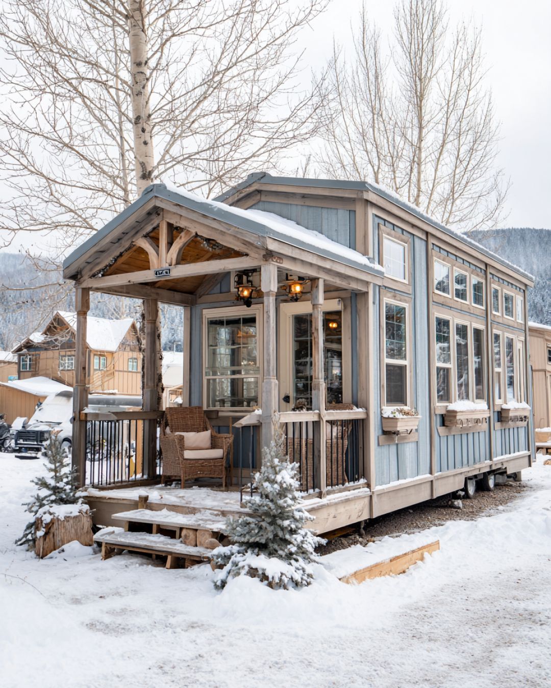 Park - Take a look inside this cozy snow-dusted park model RV with a ...
