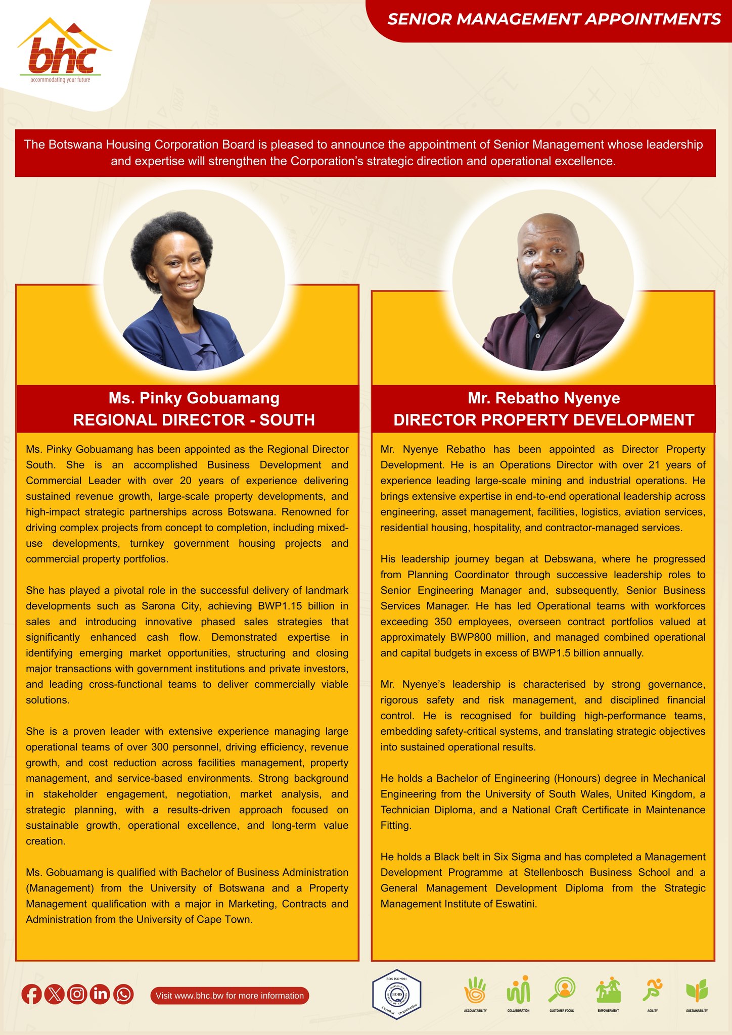 Botswana - 𝐒𝐄𝐍𝐈𝐎𝐑 𝐌𝐀𝐍𝐀𝐆𝐄𝐌𝐄𝐍𝐓 𝐀𝐏𝐏𝐎𝐈𝐍𝐓𝐌𝐄𝐍𝐓𝐒 We are delighted to welcome ...