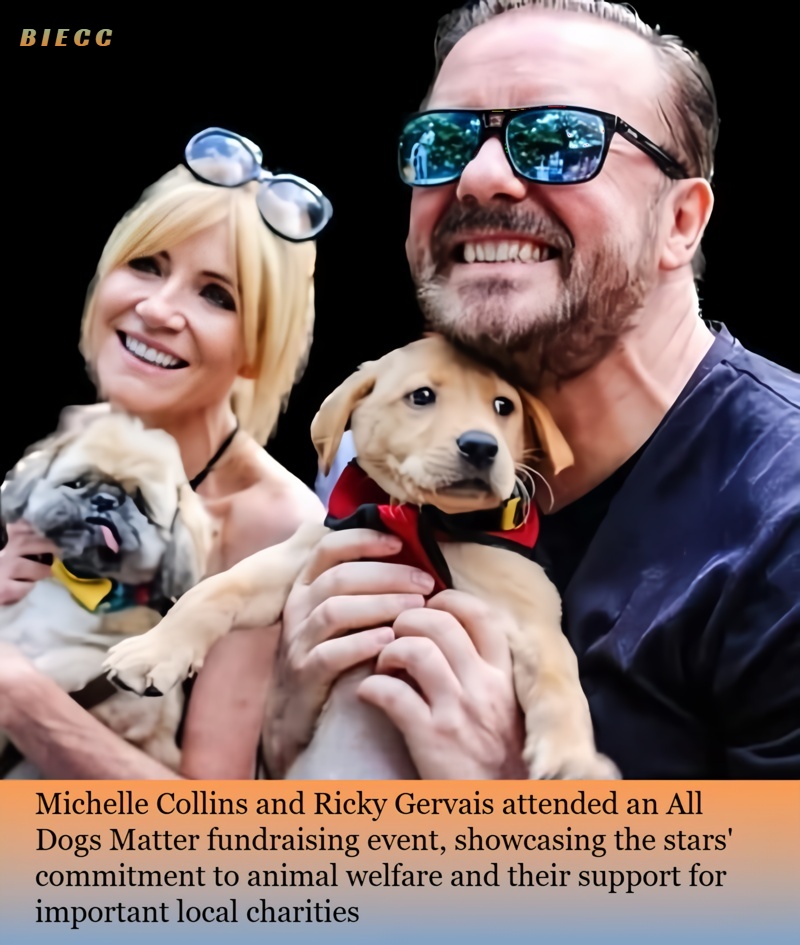 British - Michelle Collins and Ricky Gervais are pictured together ...
