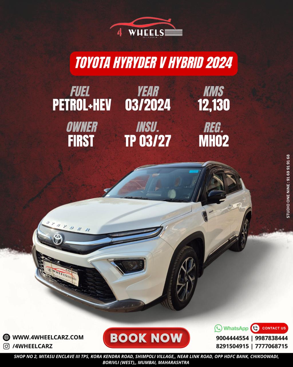 Make -Toyota Hyryder V Hybrid 2024 Fuel Type : Petrol+Hybrid Mfg