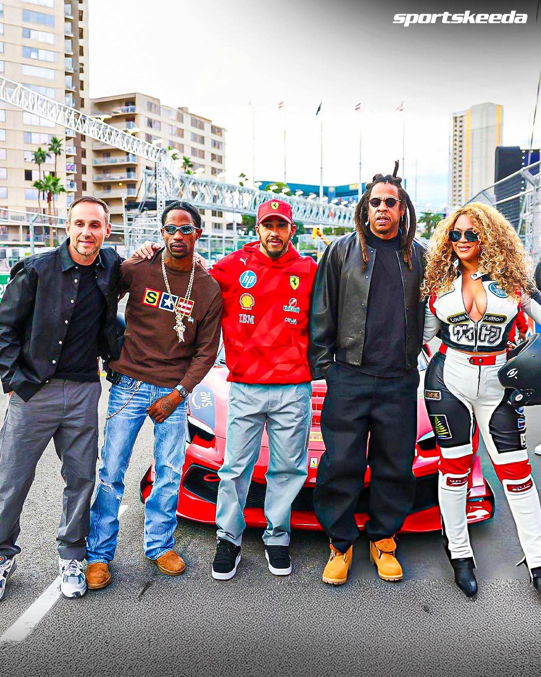 Lewis Hamilton pictured with Jay-Z, Beyoncé, Travis Scott, and
