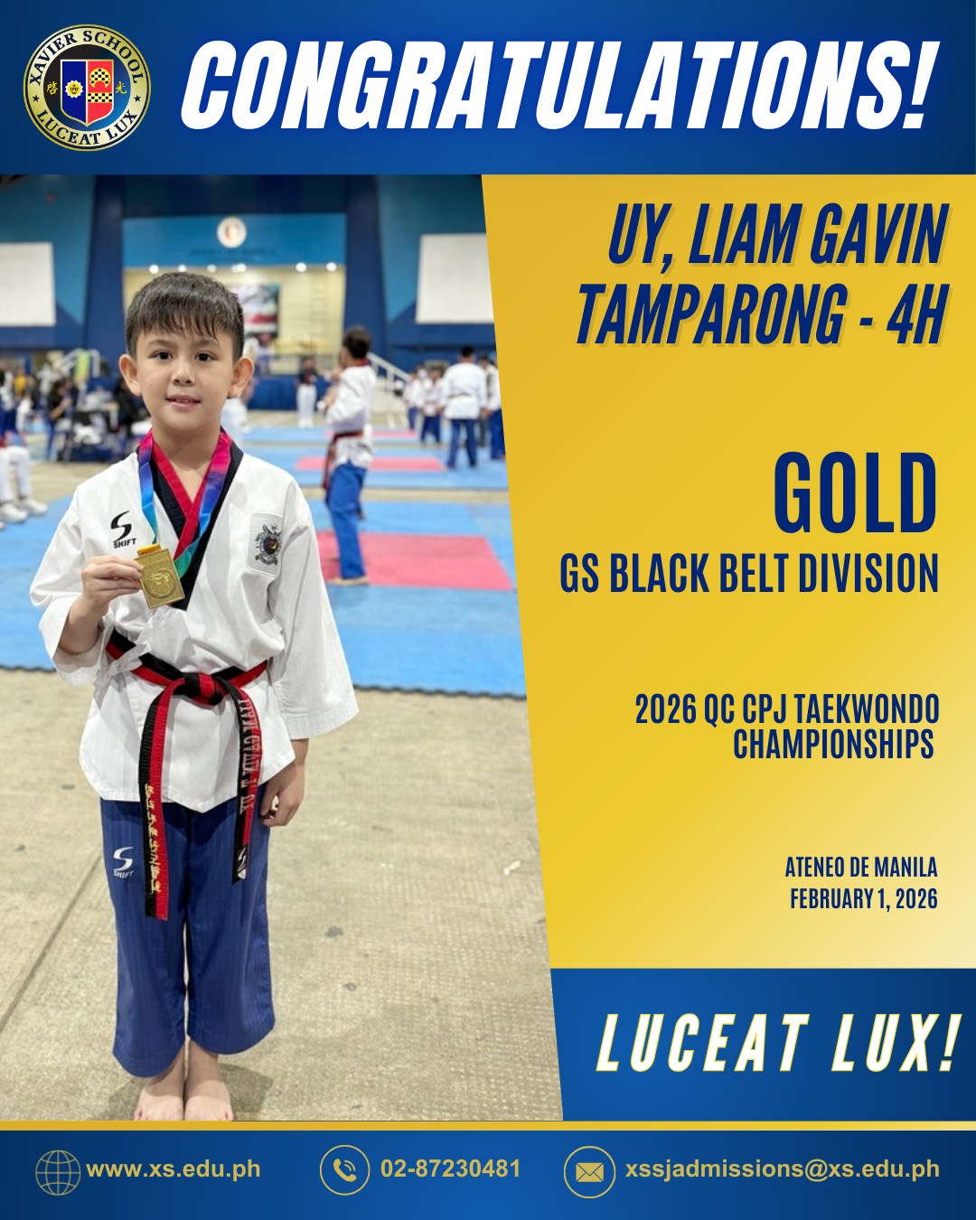 Xavier - XS Taekwondo Athlete Strikes Gold at the 2026 QC CPJ ...