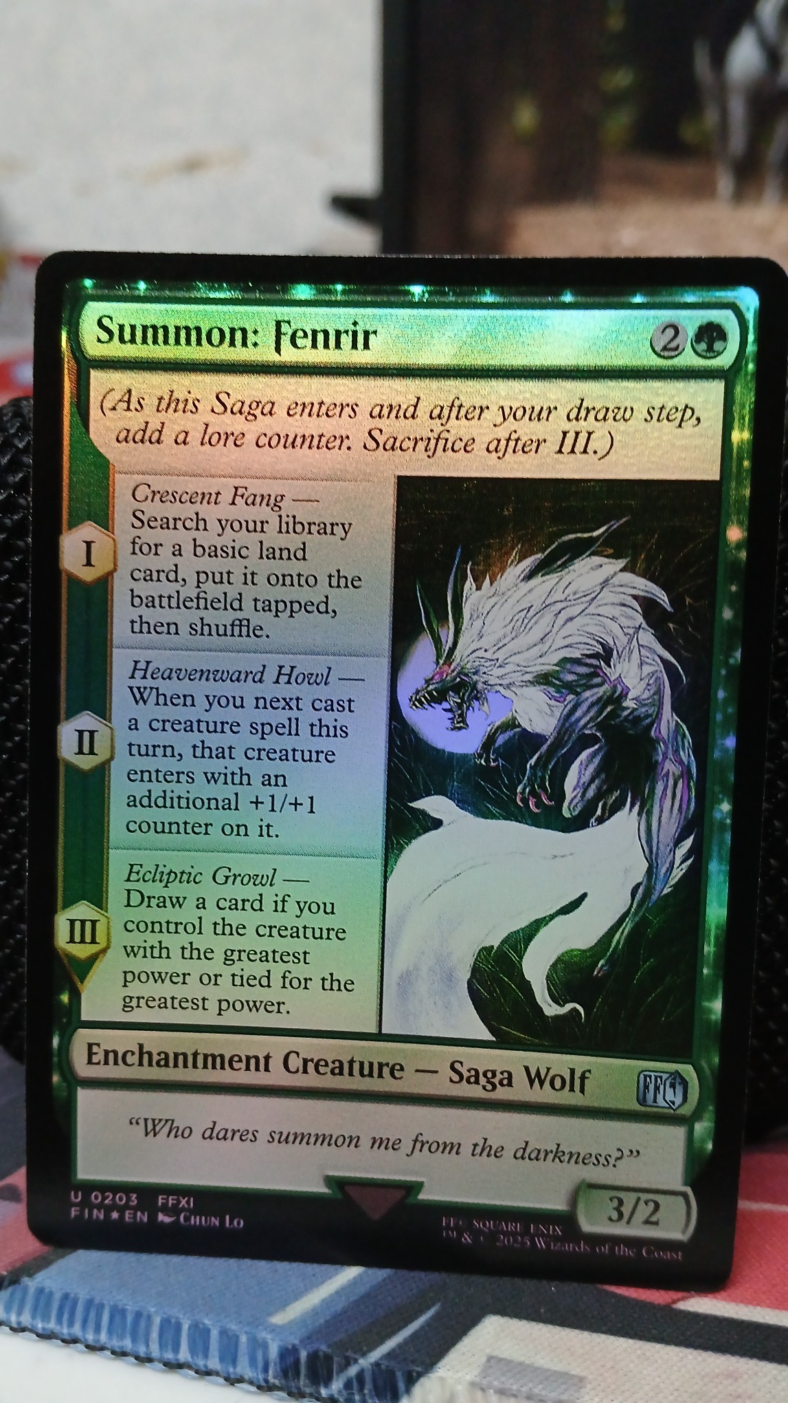 fenrir mtg final fantasy Summon: Sacrifice after III.) I Crescent Fang Search your library for a basic land card Invocación: Fenrir MTG - Magic: