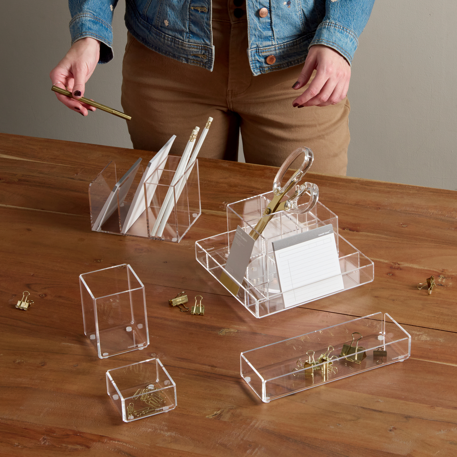 Organiseur de bureau empilé en acrylique transparent pour le bureau et la maison, lot de 5