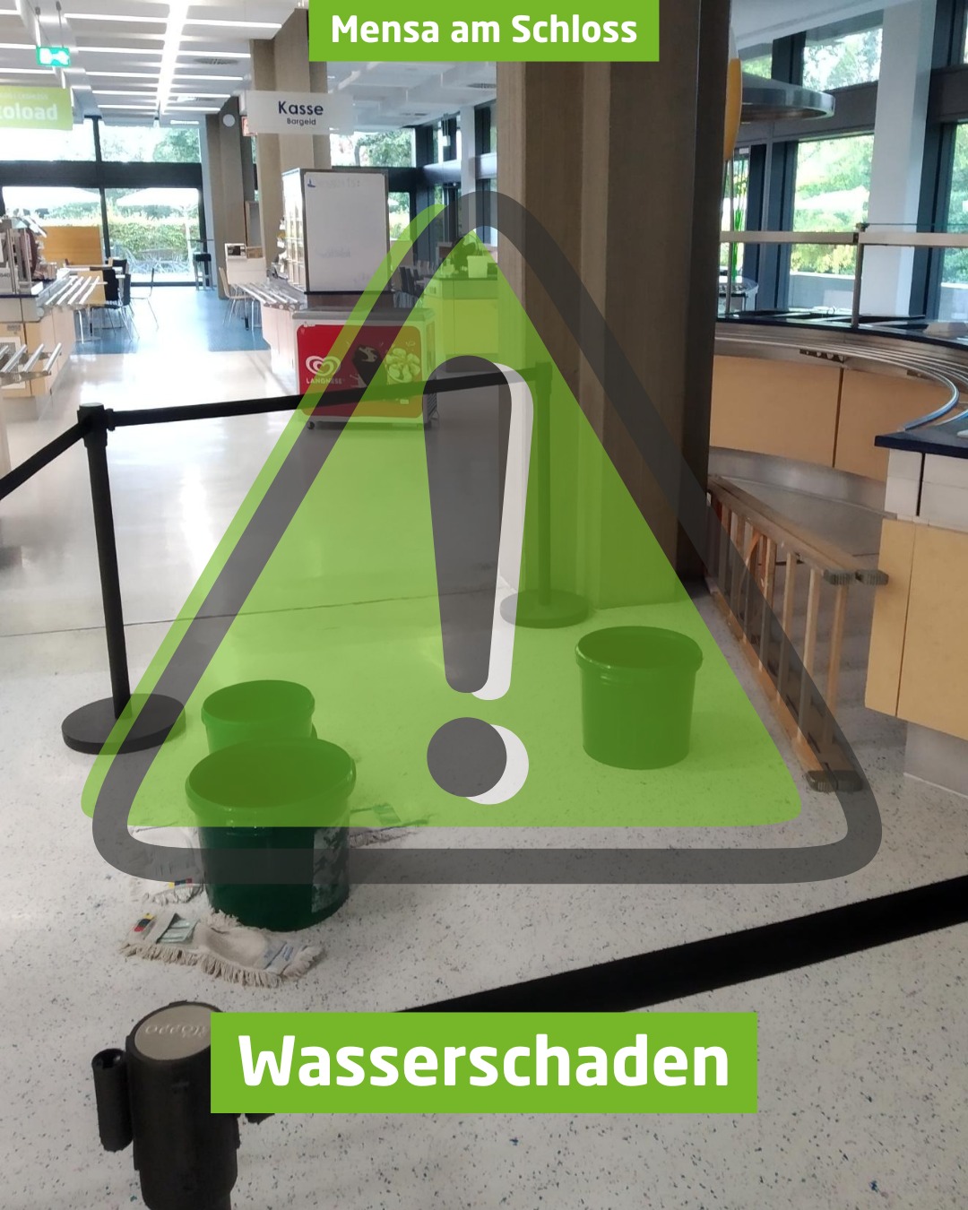 Aufgrund eines akuten Wasserschadens müssen wir die Menülinie „MA(h)l was anderes“ und die Pastatheke leider bis auf Weiteres schließen. Die Essensausgaben für Menü 1 und Menü vegan sowie der Themenpark haben geöffnet