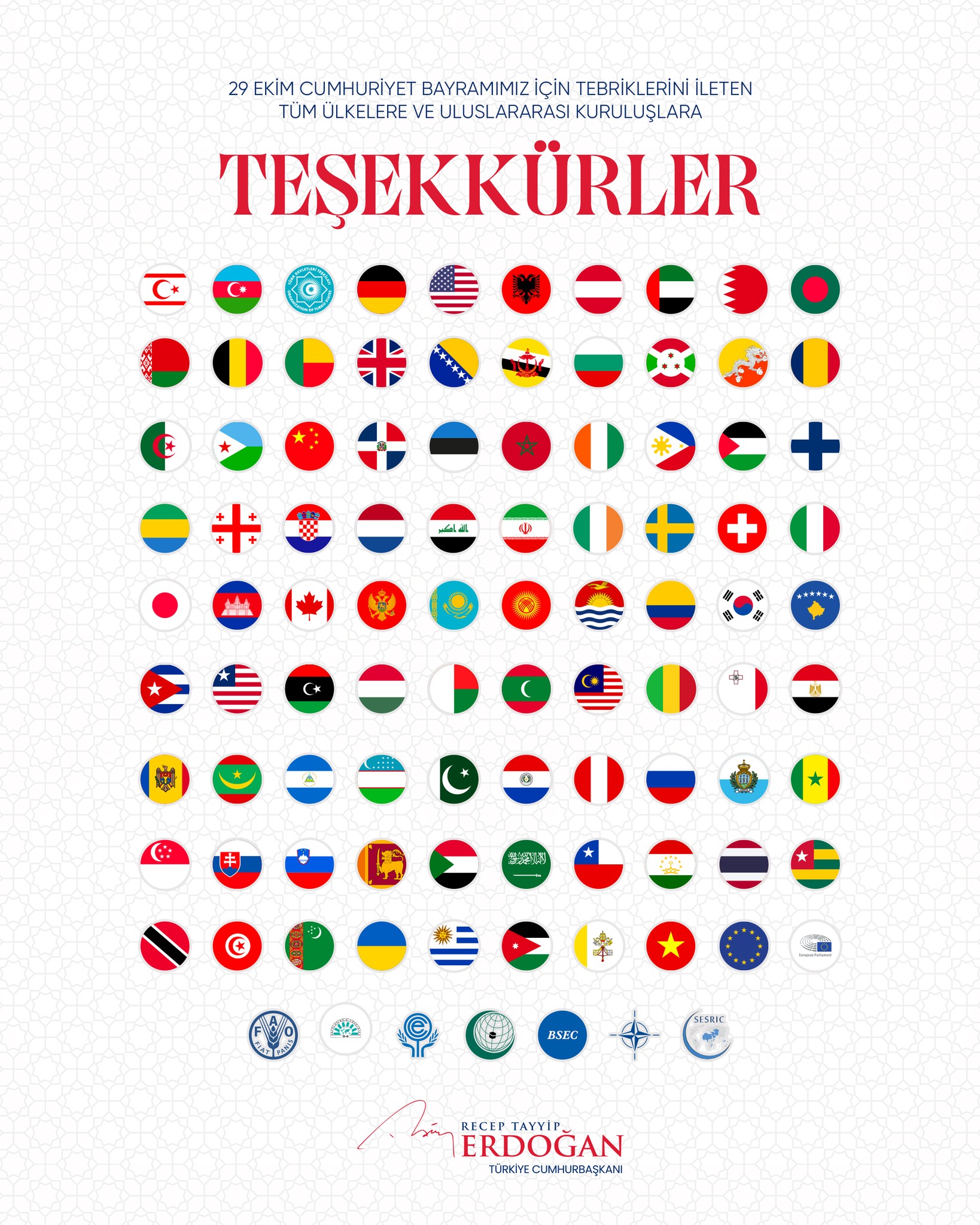 Recep - Cumhuriyetimizin 102’nci yaşını tebrik eden, ülkemize güzel ...