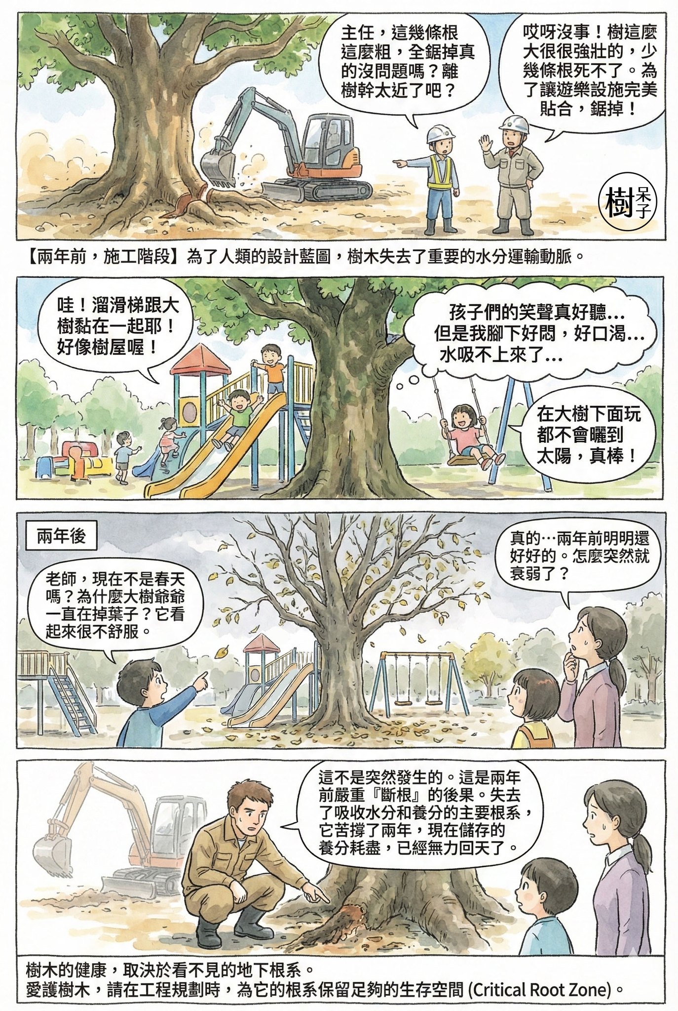 樹呆子 - 【這棵樹不是突然變成這樣的】 兩年前，它還為孩子遮蔭、降溫、承載笑聲。 那時候，有人說：「樹很強壯，鋸掉幾條根沒關係。」 但樹不是 ...