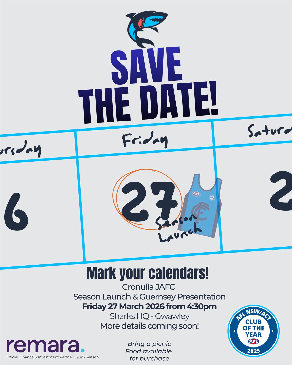 Cronulla - SAVE THE DATE SHARKIES 🦈 Season Launch & Guernsey ...