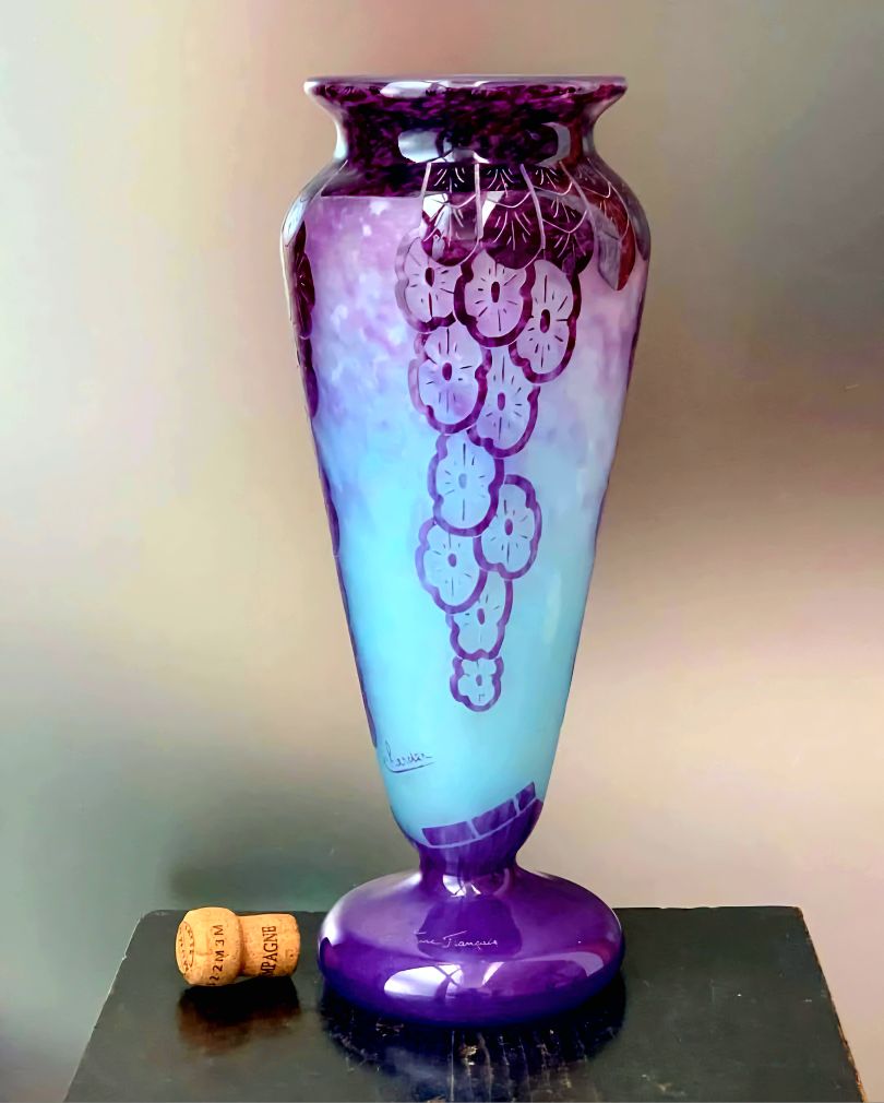 Jean Claude Navarro glass vase in blue, green, and brown