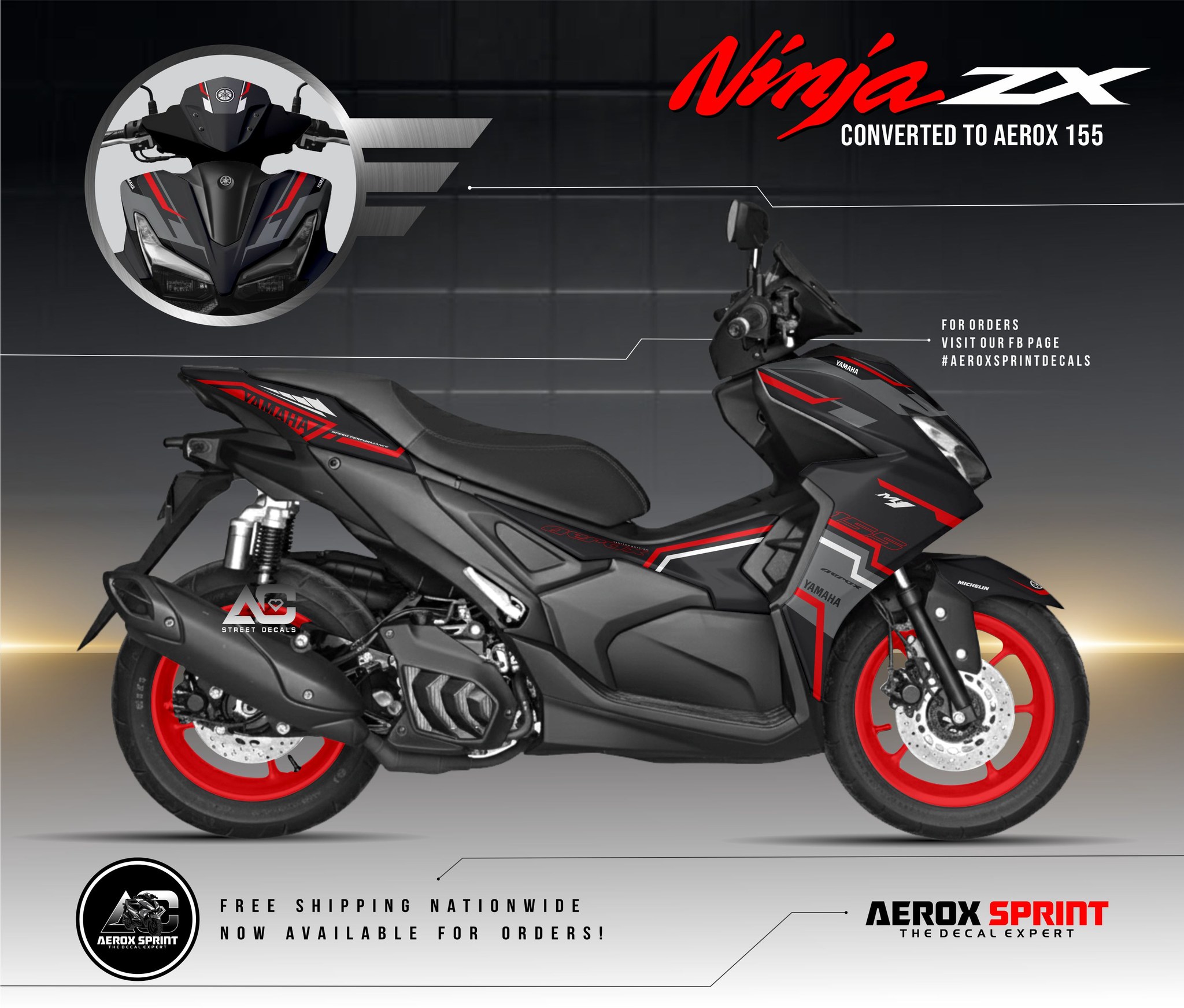 Ninja Aerox v3 Conversion Decals 😎💥 Black and Red Combi. New