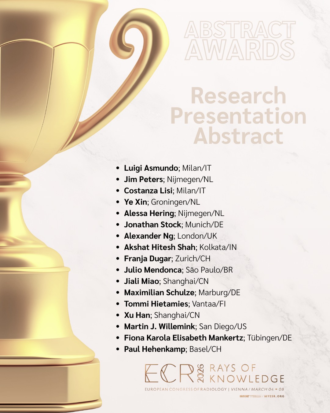 myESR - 🎉🏆 Congratulations to all #ECR2026 Abstract Award Winners! 🏆🎉 ...