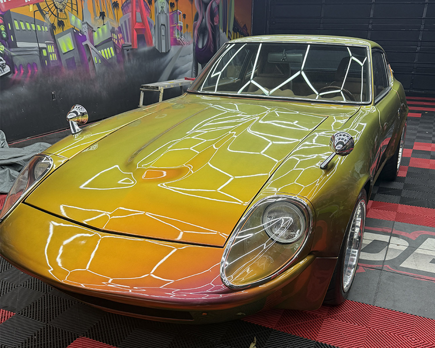 Illusion gold paint, very real presence. This custom 1971 Datsun