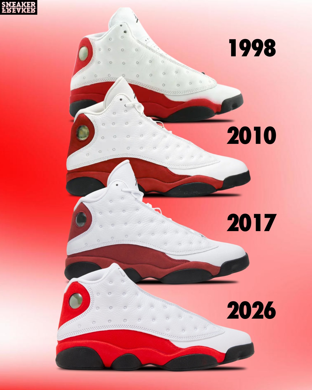 The best Retro of the Air Jordan 13 White/Red to date. Subtle