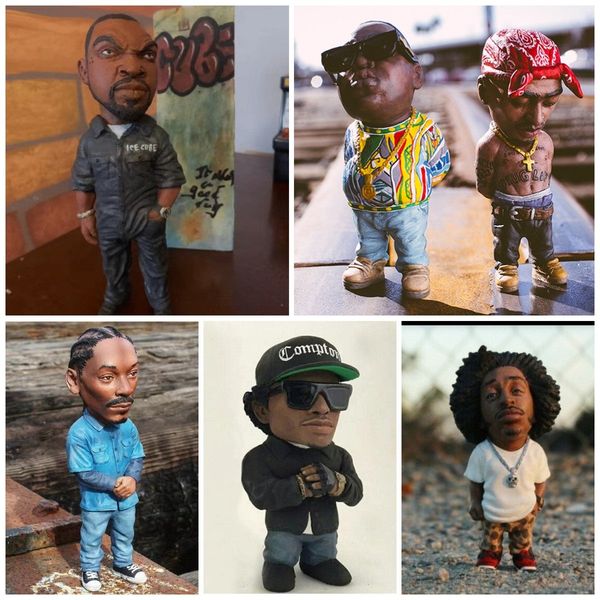 Confezione Da 4 Statue Da Giardino In Resina &ndash; Rapper Hip Hop (Biggie, 2Pac, Snoop, Eazy, Ludacris) Assortiti