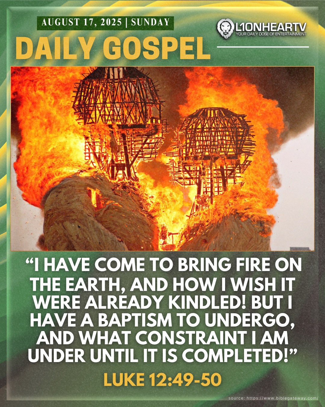 LionhearTV - Gospel of the day | Sunday, August 17, 2025 (Luke 12:49-50 ...