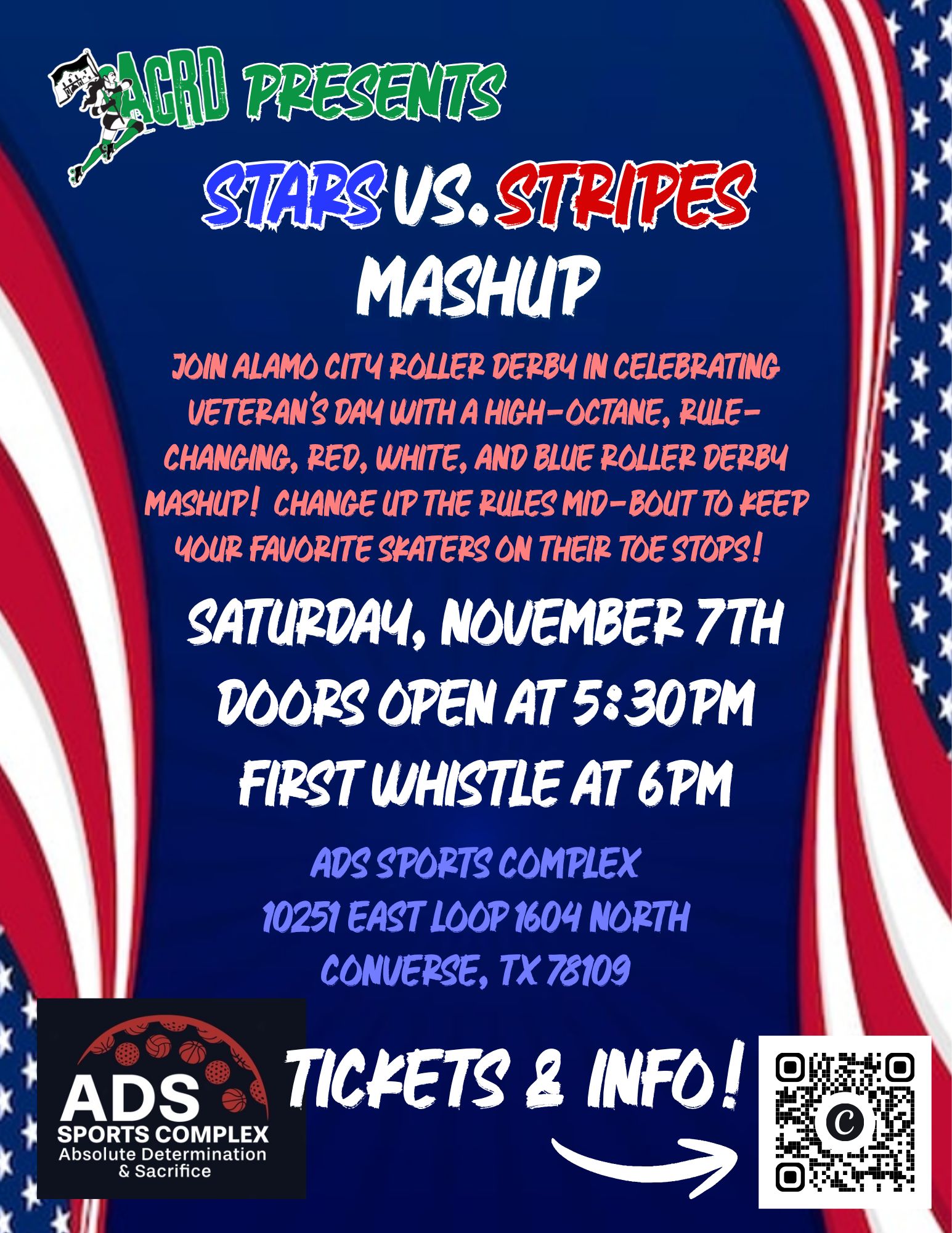 Alamo City Roller Derby Stars and Stripes Mashup