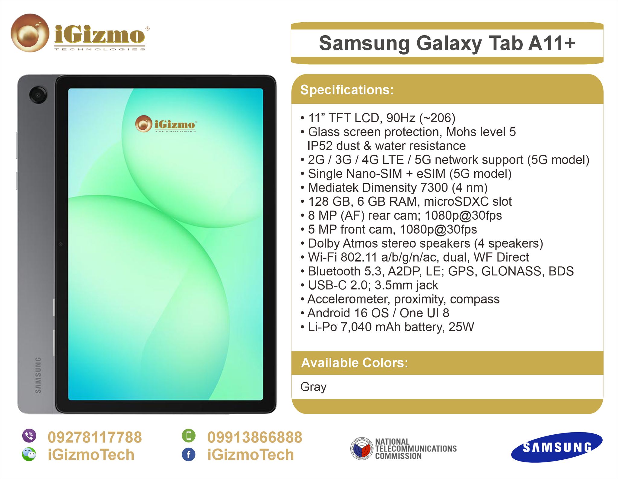 Samsung Galaxy Tab A11+ Wi-Fi (SM-X230) 5G (SM-X236)