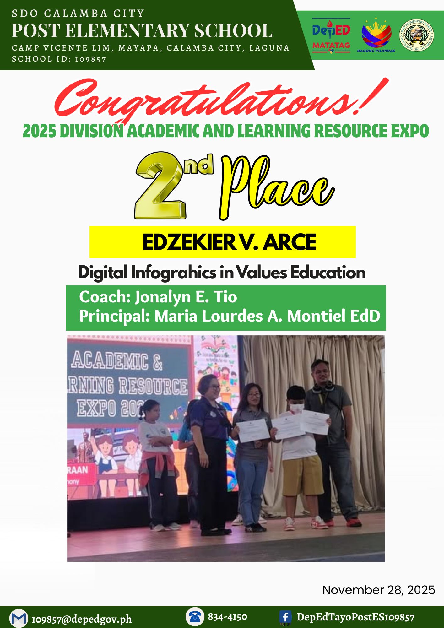 DepEd - Bravo to Edzekier V. Arce for earning 2nd Place in the 2025 ...