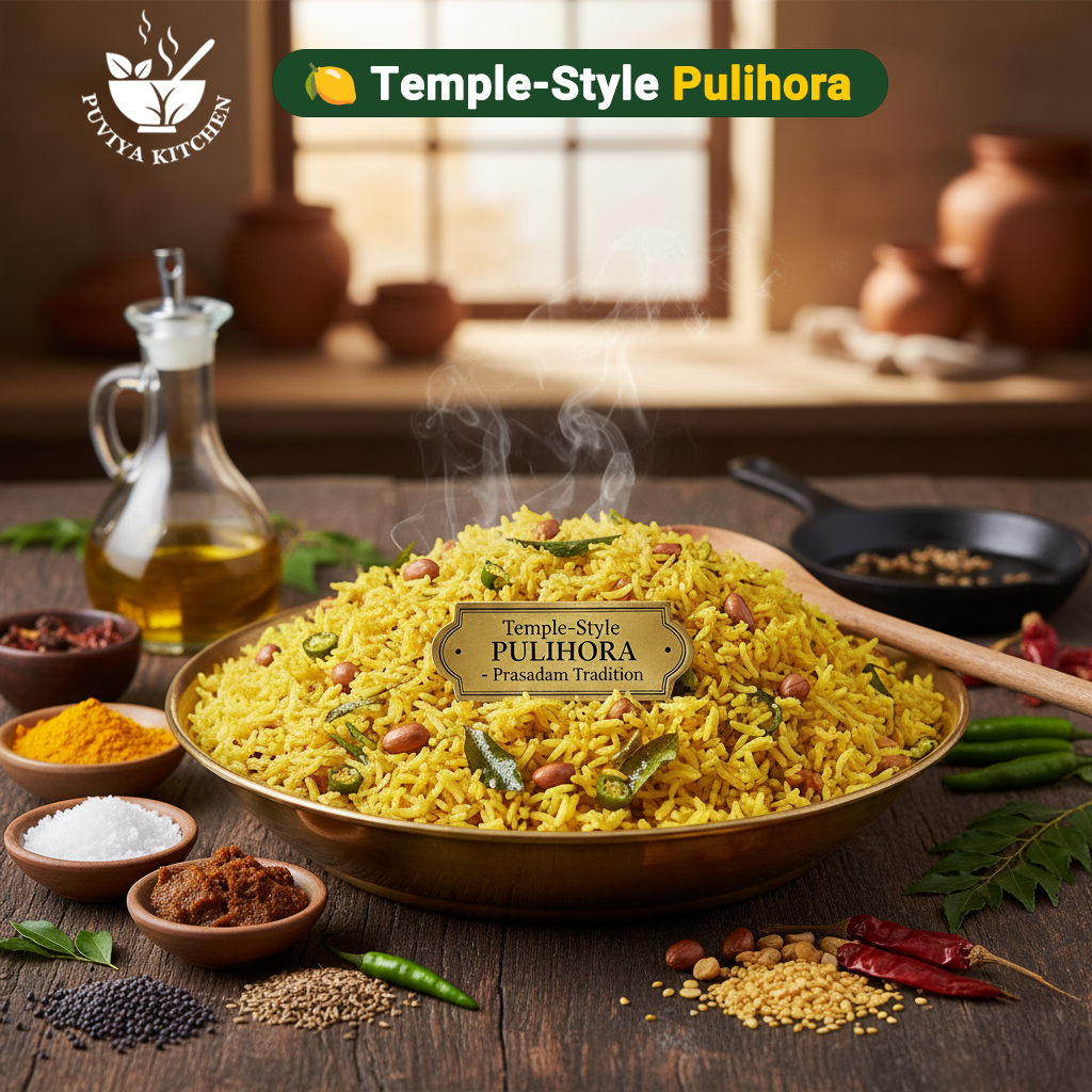 Puviya - 🛕 Traditional Temple Tamarind Rice | Pulihora Prasadam ...