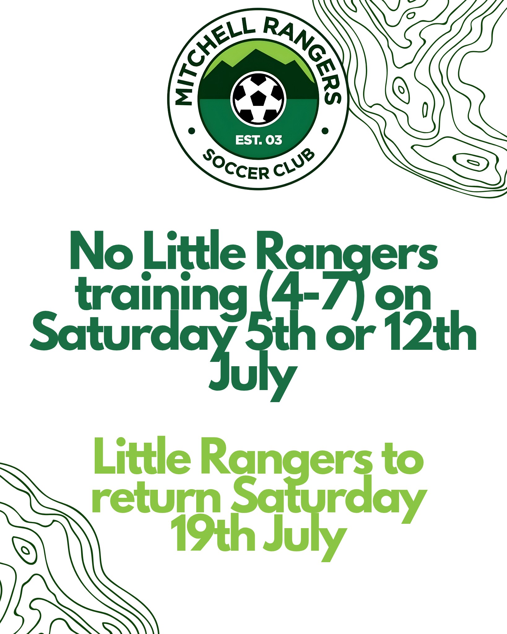 Mitchell - Our Little Rangers will be taking a break from training over ...