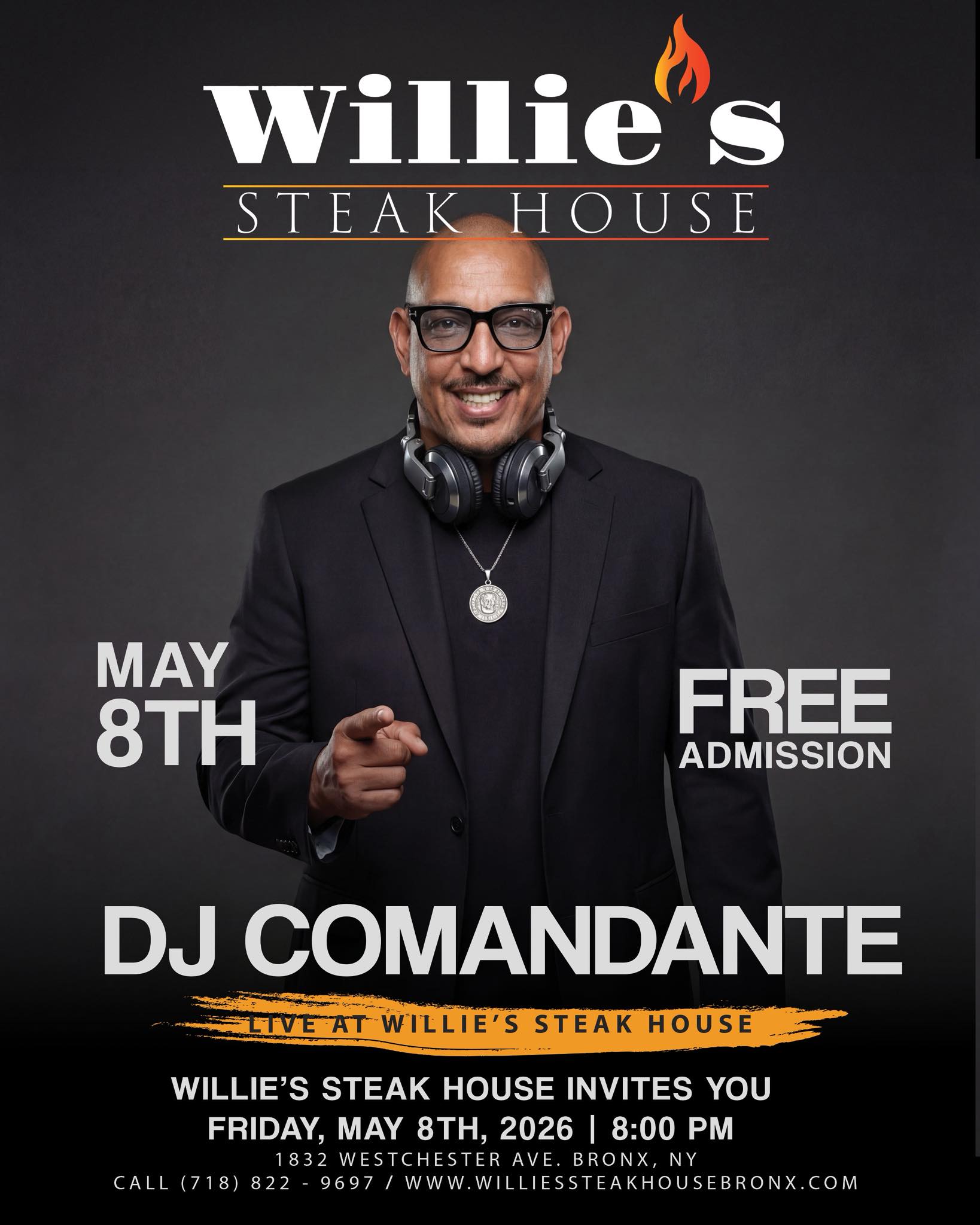 Friday night at Willie's Steak House. 🔥 DJ Comandante takes over