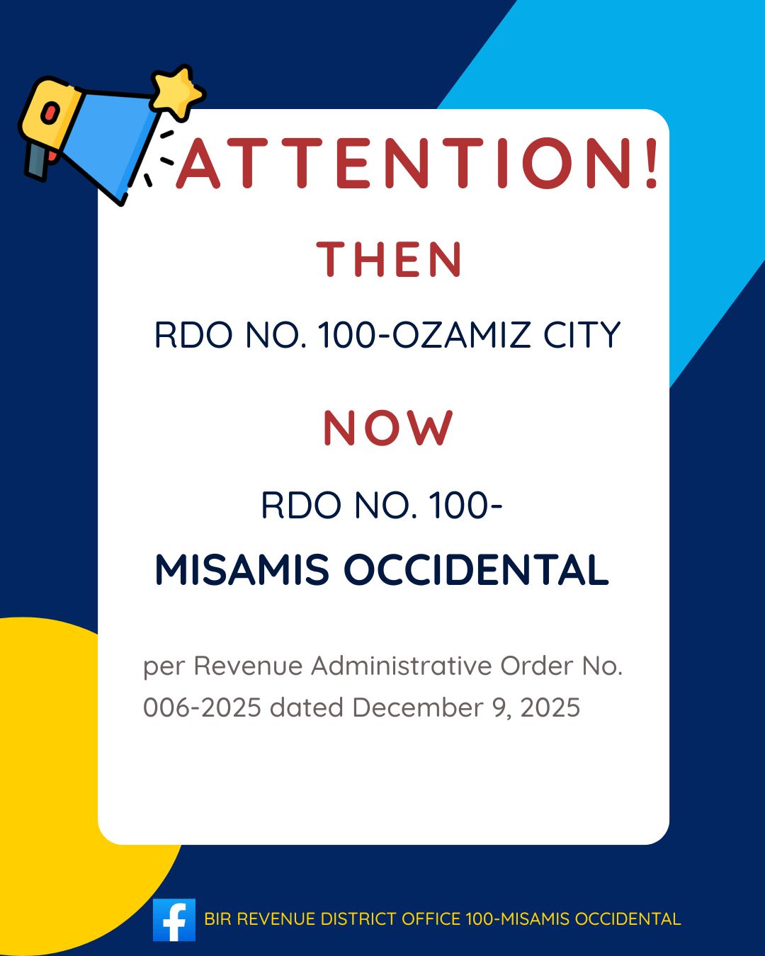 BIR - For everyone’s guidance, RDO No. 100 – Ozamiz City has been ...