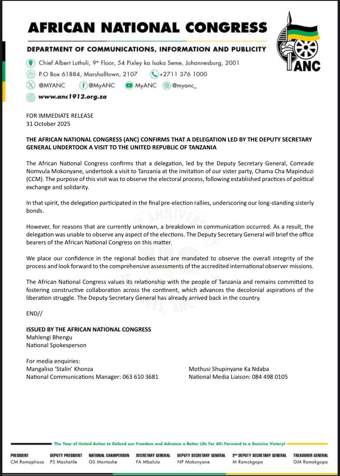 Cyprian - The ANC’s statement is a blow to President Samia Suluhu even ...