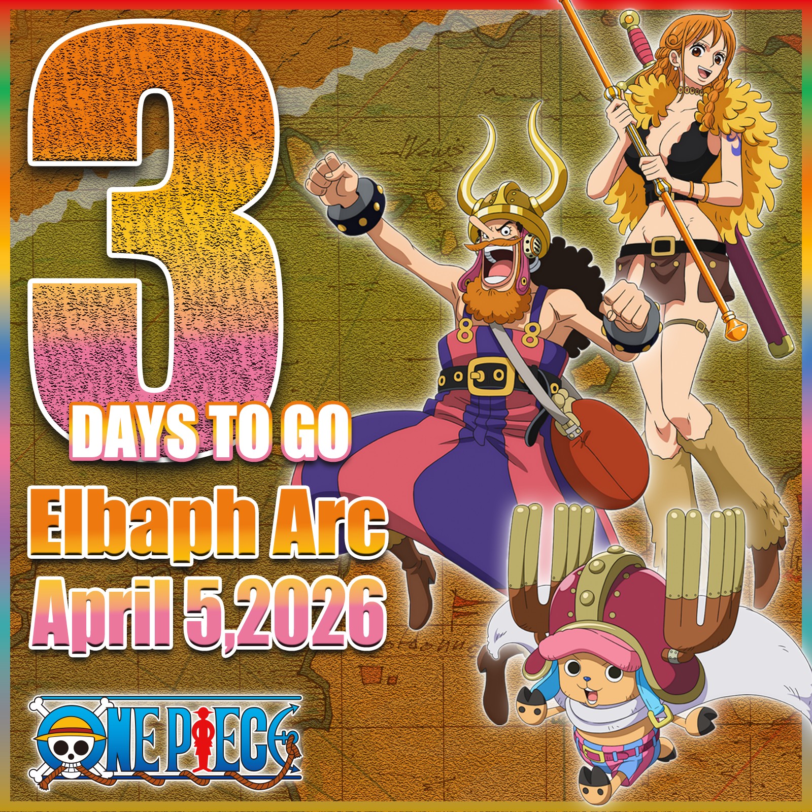 3 DAYS UNTIL THE ADVENTURE BEGINS ?? This Sunday, the Straw Hats 