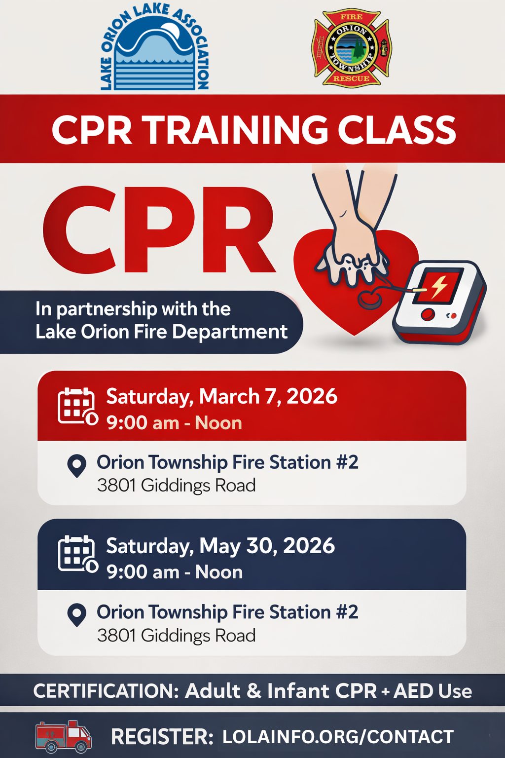 🫀 CPR TRAINING CLASS – LAKE... - Lake Orion Lake Association | Facebook