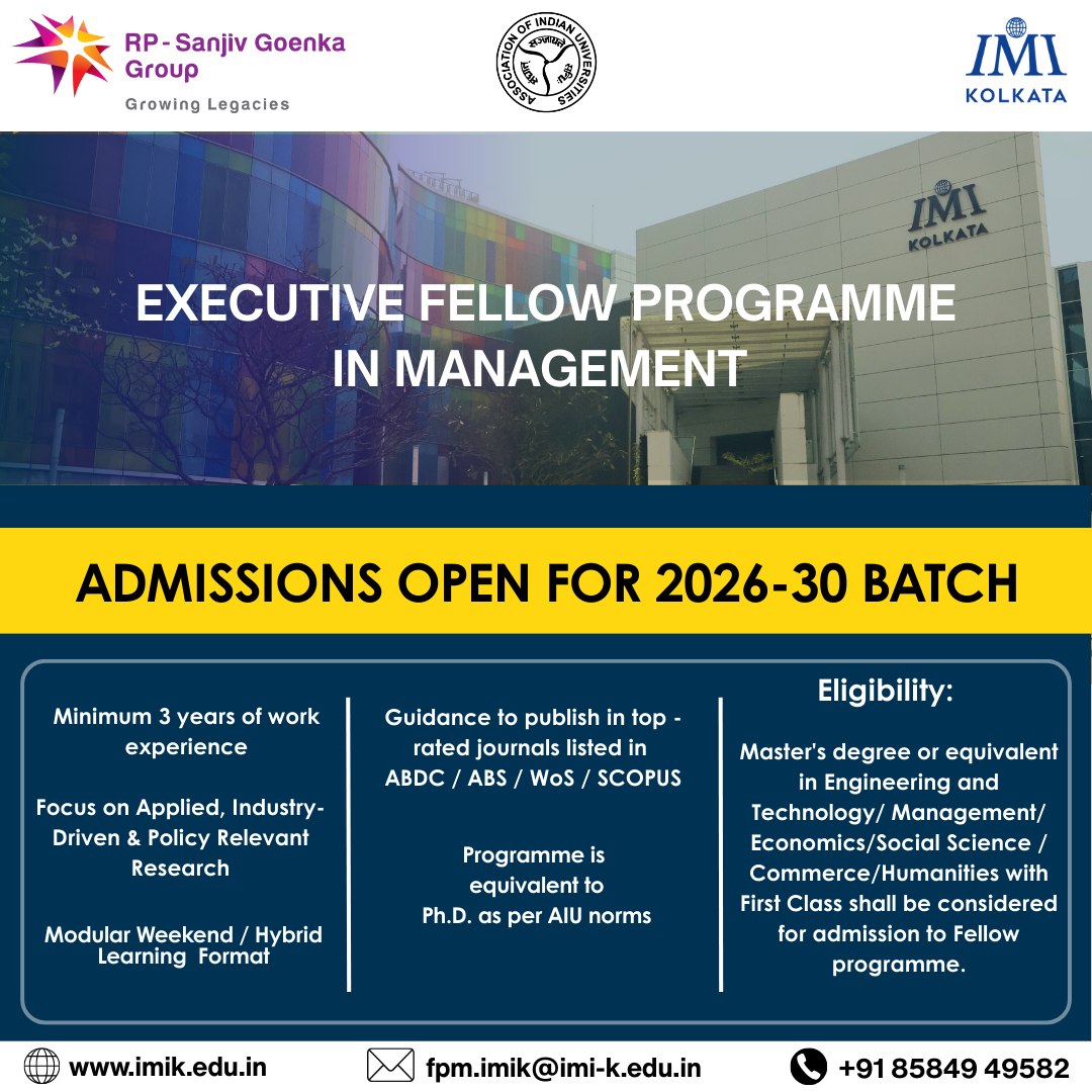 IMI Kolkata - 𝗔𝗱𝗺𝗶𝘀𝘀𝗶𝗼𝗻 𝗔𝗹𝗲𝗿𝘁- Executive FPM program at... | Facebook