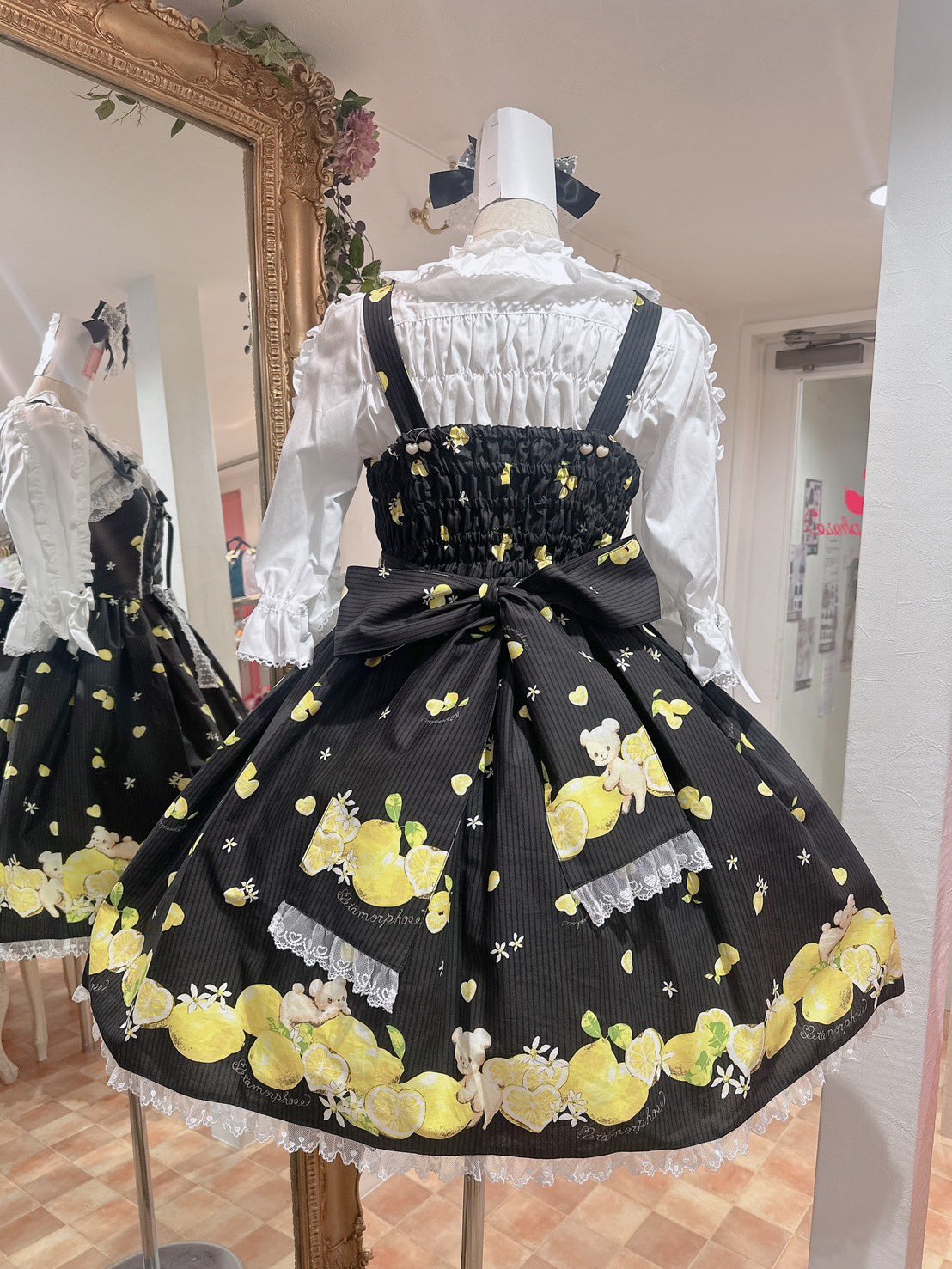 Metamorphose black lemon lace-up jsk